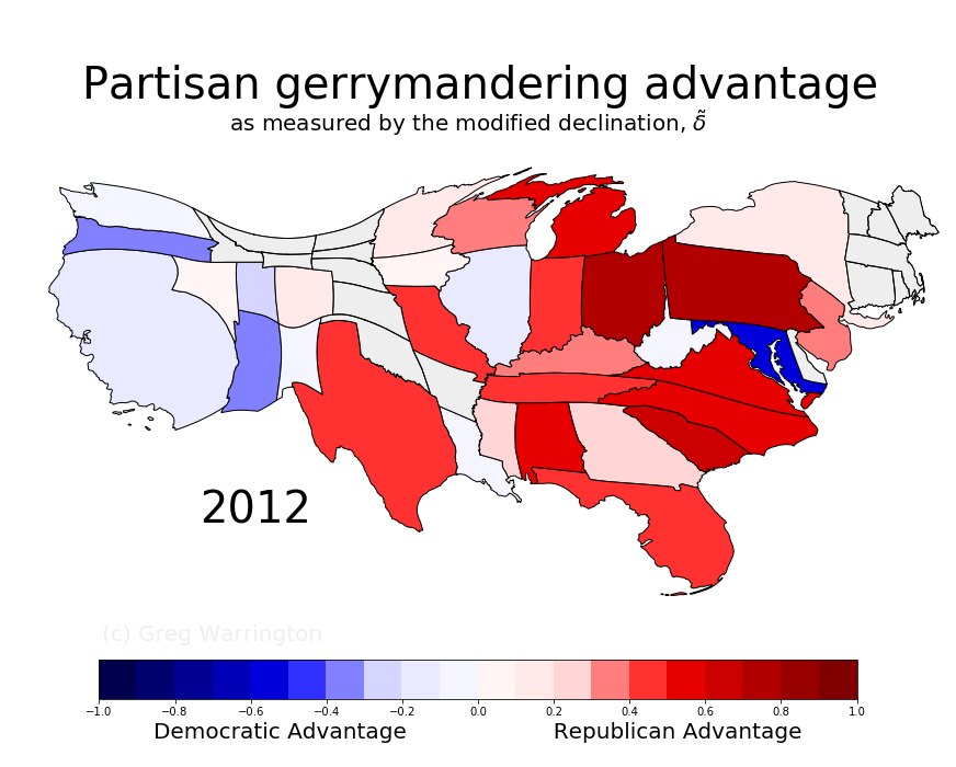 Cartogram of partisan advantage for 2012
